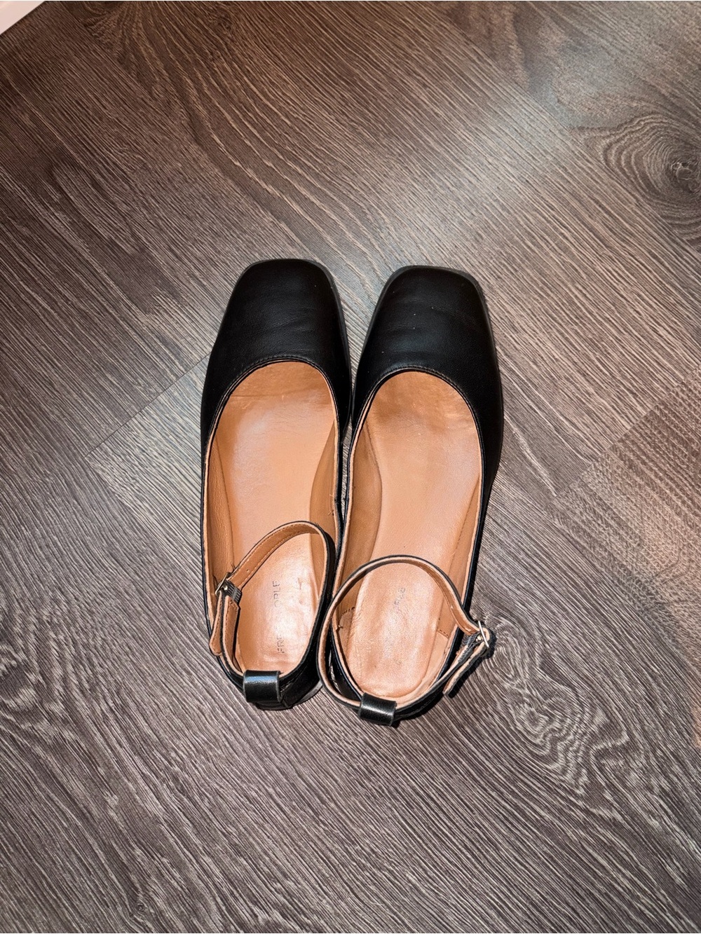 Black Square-Toe Ankle-Strap Flats free people leather Mary Jane